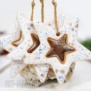 3 ceramiczne gwiazdki choinkowe - złoto święta