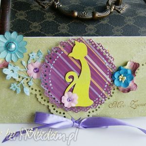 scrapbooking kartki kopertówka uniwersalna - kot w turkusach urodziny imieniny