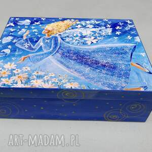 Szkatułka Lekkość bytu z aniołem i kwiatami 22x22x8 cm - na zamówienie