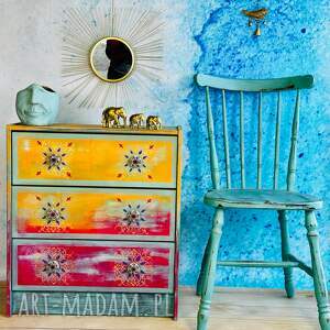 Kolorowa komoda w orientalnym klimacie, trzy szuflady, ceramiczne