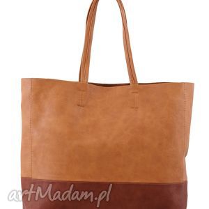 na ramię torba shopper bag paris 10 - 04 light brown, dwuczęściowa, dwukolorowa