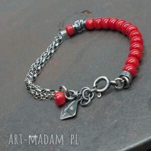arvena koral czerwony 030, bransoletka z korala, biżuteria autorska srebro