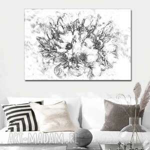 obraz na płótnie czarno biały grafika magnolie 120x80, nowoczesna grafika drukowana