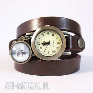 bransoletka, zegarek - sarenki brązowy, skórzany, etno, retro