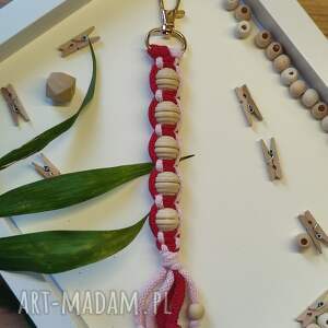 Brelok ze sznurka, do kluczy, korale drewniane