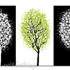 obraz drzewo 3 - 120x70cm na płótnie, czarno, białe, zielone