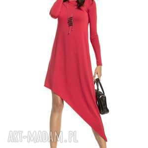 sukienka asymetryczna z delikatnej wiskozy, t299, czerwony