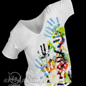 łapki ręcznie malowana koszulka t-shirt, kolorowa oryginalna