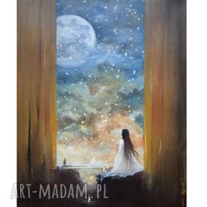 oczekiwanie, ręcznie malowany obraz olejny na płótnie noc, noc