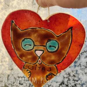 ceramiczne z kotem, serce, dekoracja, miłość