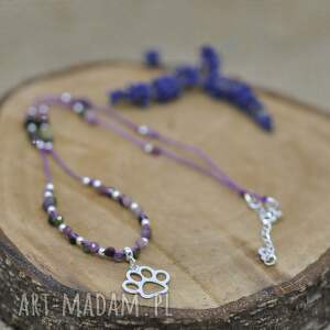 łapa / łapka psia kocia - naszyjnik, srebro 925, turmalin, pies, kot z psem