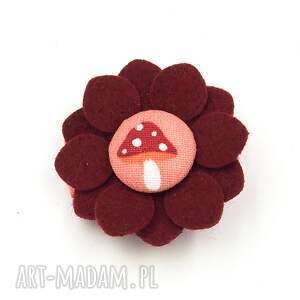 handmade dla dziecka spineczka do włosów wiśniowy kwiatek muchomorki