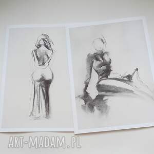 komplet grafik A3 obraz do salonu, grafika kobieta czarno biała grafika, szkic
