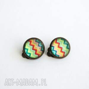 klipsy - kolorowe zygzaki, brąz, szklane, tęczowe dla niej mamy