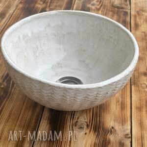 ceramika umywalka ręcznie zdobiona gliny biała