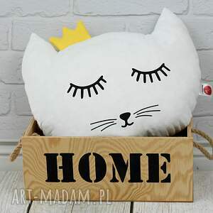 ręcznie zrobione pokoik dziecka poduszka kot z koroną - biały