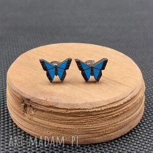 Kolczyki drewniane niebieskie, motyl, butterfly, motylek