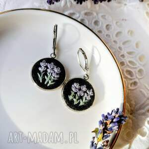 kolczyki wyszywane lawendowe ciemne dla romantyczki, mamy, ogrodniczki