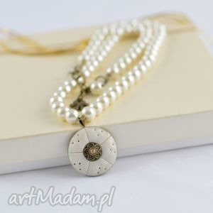 naszyjnik z pereł ecru - colorino romantyczny 2204, perły, perełki, fimo