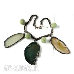 Prezent Agat cięty i zielona lawa. Naszyjnik unikat dla kochającej