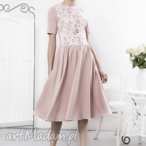sukienki pudrowa sukienka retro z kwiatowym przodem