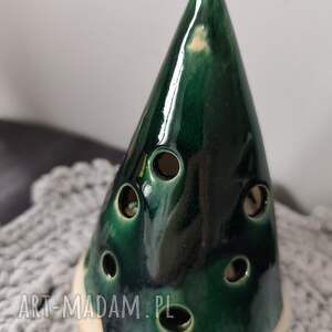 Choinka ceramiczna lampion 13 cm - świąteczny świecznik handmade