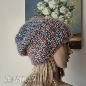 ręcznie na drutach - zimowy spacer miła, puchata, ciepła czapka z merino