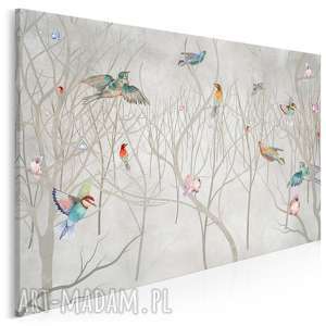 obraz na płótnie - drzewa ptaki natura sztuka 120x80 cm 93701, ptaki, las