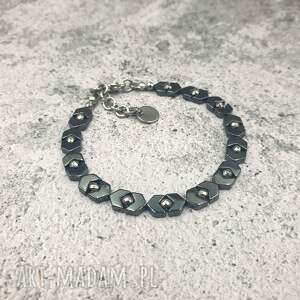 bransoletka militarna - stalowy hematyt, motyw militarny moro