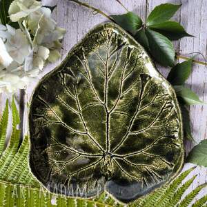 ceramiczny liść rozmiar l butelkowa zieleń, patera ceramiczna, podstawka