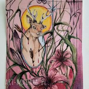 jeleń ilustracja akwarelowa, gotyk, baśń mroczne ilustracje