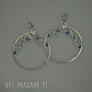 Kolczyki koła z lapis lazuli - ręczne wire wrapping