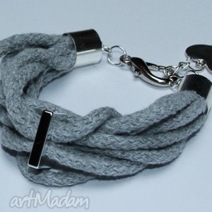 ręczne wykonanie szaro - srebrna bransoletka ze sznurków bawełnianych