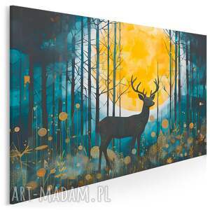 obraz do salonu - jeleń w lesie księżyc nocny krajobraz 70x50 cm 106101