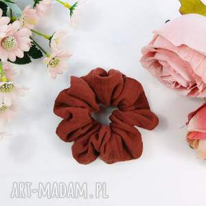 Gumka do włosów scrunchie z bawełnianego muślinu - mahoń M