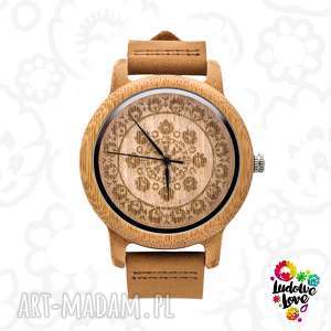 drewniany zegarek folk, folklor, wycinanka, modny, ludowy, góralski, prezent