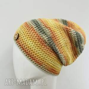 Kolorowa czapka przejściowa S/M z bawełną - handmade