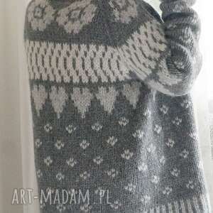 handmade swetry żakardowy kardigan w szarościach