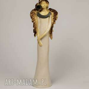 ręcznie robione ceramika anioł z kwiatem we włosach
