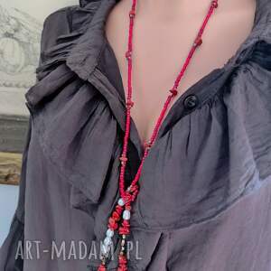 Naszyjnik Czerwone Korale Długie Koralowiec Perły I Hematyt 25.153