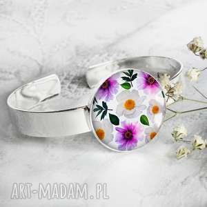 elegancka bransoletka z kwiatami romantyczny srebrna, srebrny kolor, kwiatowy