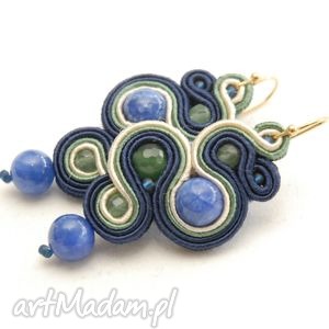 kolczyki sutasz z jadeitami, soutache, sznurek, granat, zielony