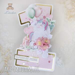 handmade scrapbooking kartki kartka cyferka na roczek, pierwsze urodziny "unicorn"