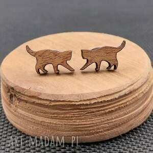 kolczyki drewniane koty naturalne