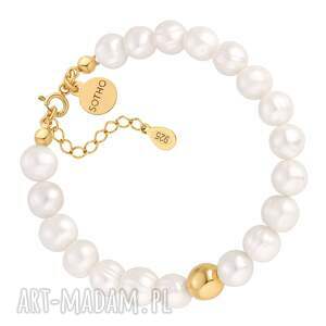 złota bransoletka z pereł naturalnych kulką, perły naturalne, kuleczka
