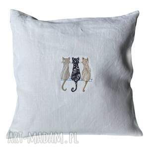handmade poduszki poduszka lniana 40x40 cm z haftem koty wkład gratis