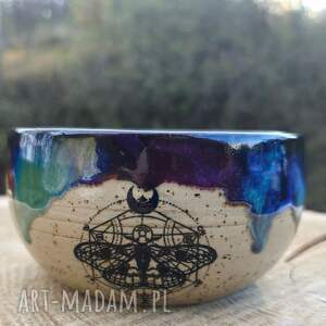 handmade ceramika ceramiczna miseczka, ćma i księżyc (c582)