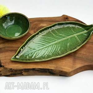 handmade ceramika liść ceramiczny - talerz ozdobny plus miseczka