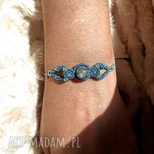 kluczyk larvikit labradoryt makrama bransoletka pleciona turkusowo srebrna