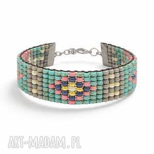 bransoletka koralikowa w stylu boho - kolory ziemi i nieba, etno bizuteria folk
